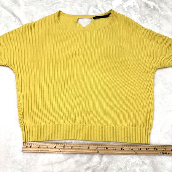 Silvian Heach Women's Yellow Ribbed Knit Short Sleeve Oversized Sweater Top Sz M - Picture 9 of 11
